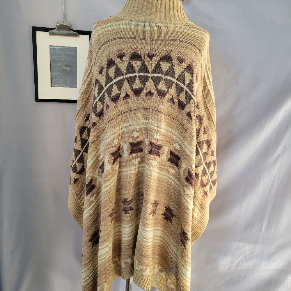 LRL Ralph Lauren Jeans Co. Aztec Southwest Cotton Linen Sweater Poncho S M - Picture 3 of 16